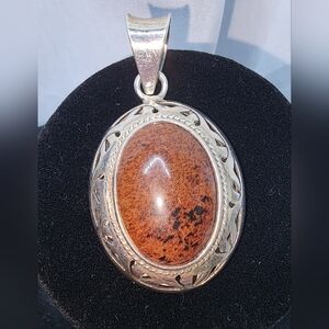 Mexico Signed 925 Sterling Silver Pendant with a Jasper Stone